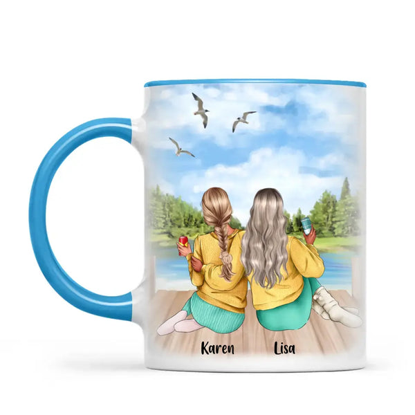 Personalised Best Friends Mug – Custom Two Girls by the Lake Design