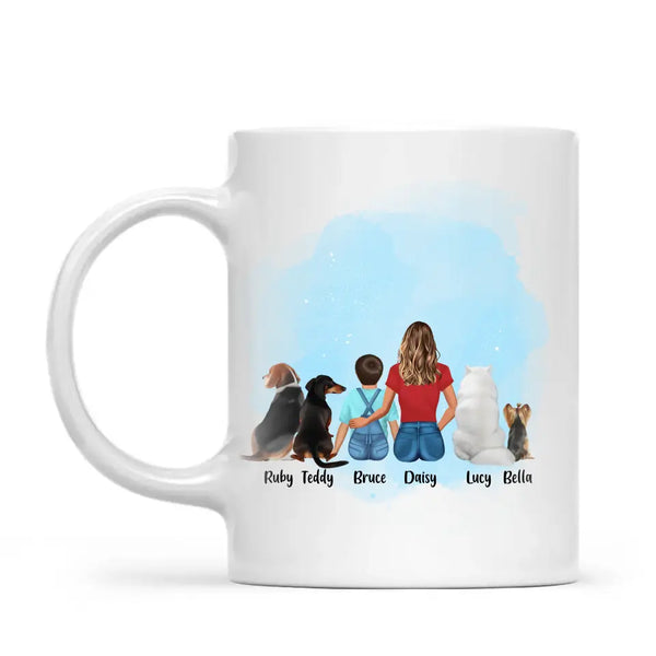 Personalised Mum & Kids Pet Mug - Custom Name & Design - Mother with Children & Pets - Fully Customisable - 11oz Ceramic Mug - NZ Made