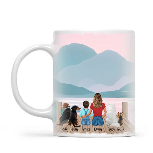 Personalised Mum & Kids Pet Mug - Custom Name & Design - Mother with Children & Pets - Fully Customisable - 11oz Ceramic Mug - NZ Made