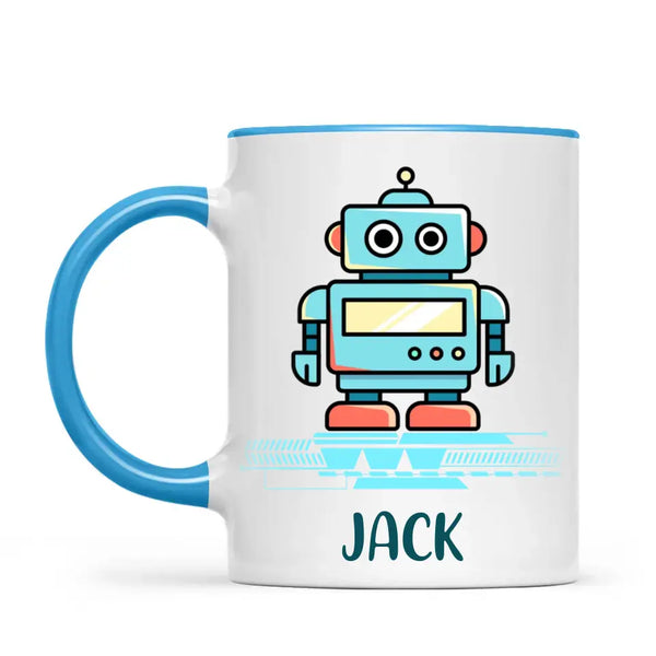 Personalised Robot Mug - Custom Name Kids Cup - Futuristic Tech Theme - Ceramic or Enamel - 11oz, 6oz, or Camping Mug - NZ Made