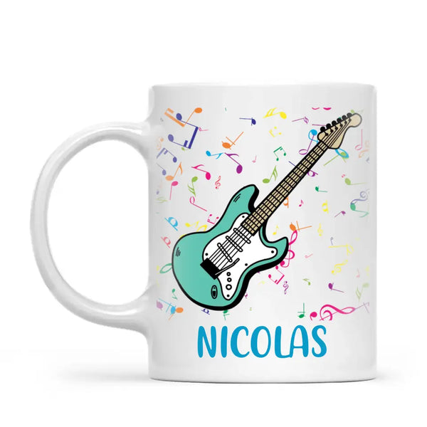 Personalised with Name, Electric Guitar Music Kids Mug – Customised Musical Theme Cup for Children – Available in 11oz, 6oz & Enamel Options