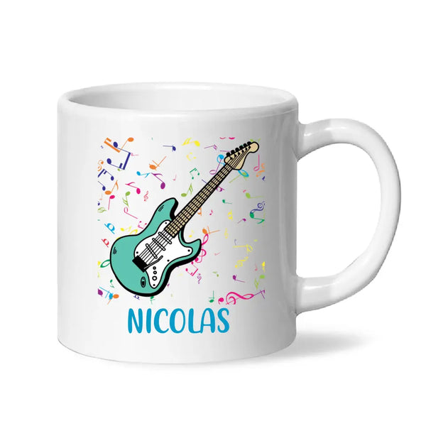 Personalised with Name, Electric Guitar Music Kids Mug – Customised Musical Theme Cup for Children – Available in 11oz, 6oz & Enamel Options