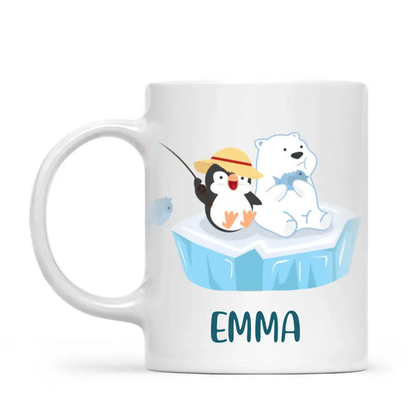 Personalised Penguin & Polar Bear Mug - Custom Name Kids Cup - Cute Arctic Animal Friends Design - 11oz or 6oz - NZ Made