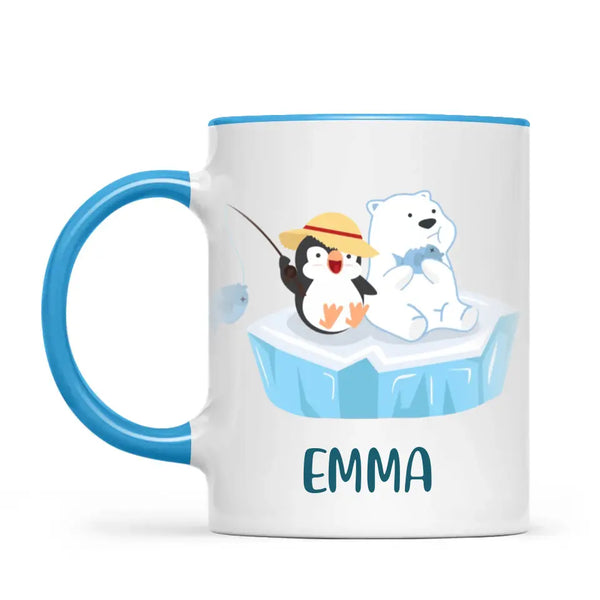 Personalised Penguin & Polar Bear Mug - Custom Name Kids Cup - Cute Arctic Animal Friends Design - 11oz or 6oz - NZ Made