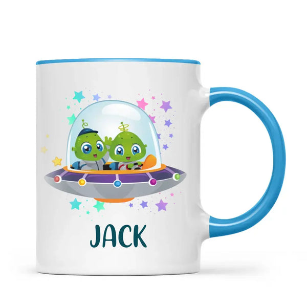 Personalised Alien Spaceship Mug - Custom Name Kids Cup - Fun Outer Space Design - 11oz or 6oz - NZ Made