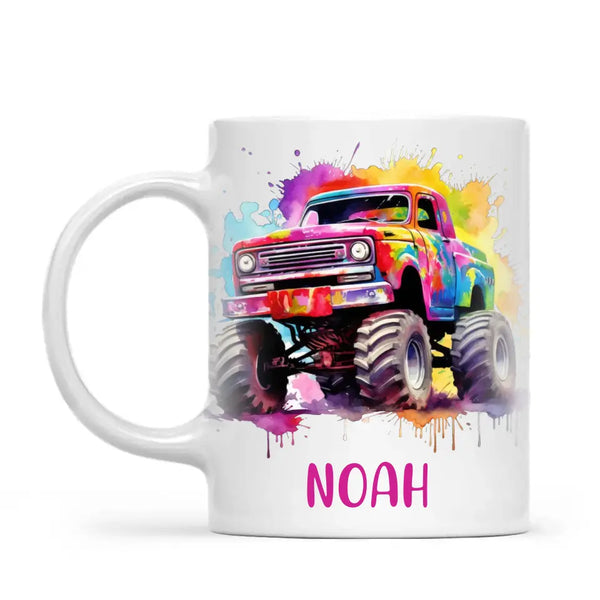 Rainbow Splash Monster Truck - Personalised Kids Mug