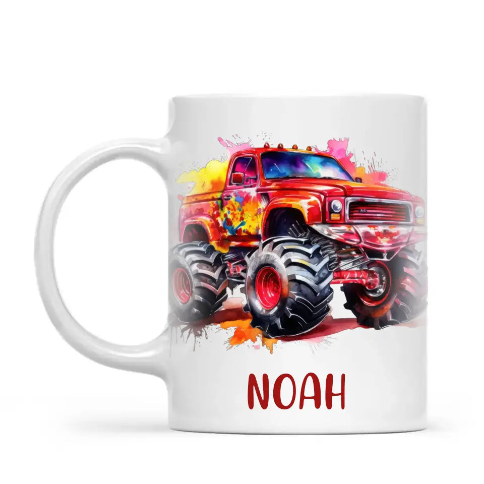 Fiery Red Monster Truck - Personalised Kids Mug