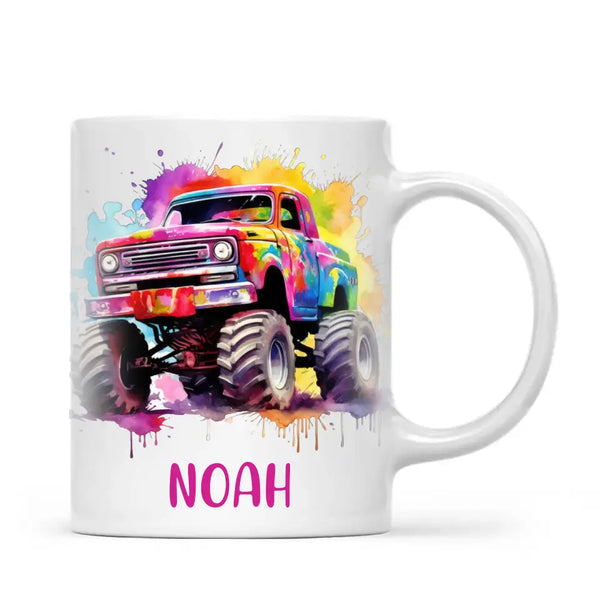 Rainbow Splash Monster Truck - Personalised Kids Mug