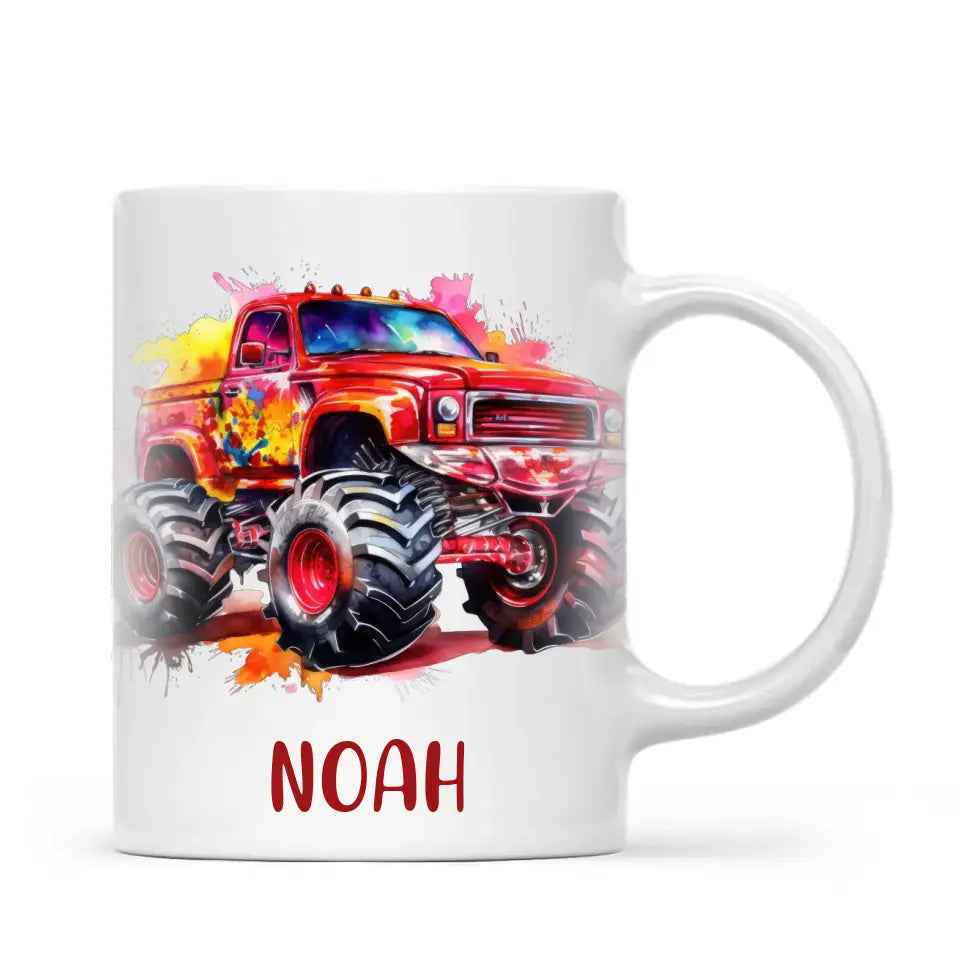 Fiery Red Monster Truck - Personalised Kids Mug