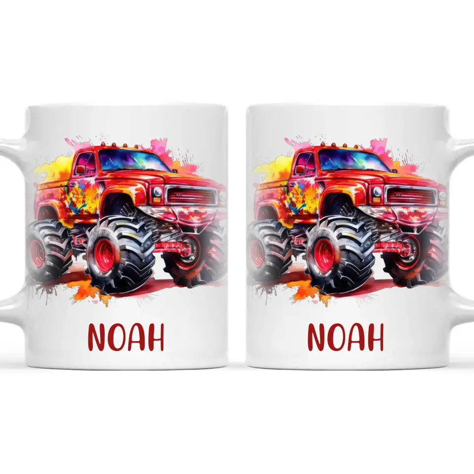 Fiery Red Monster Truck - Personalised Kids Mug