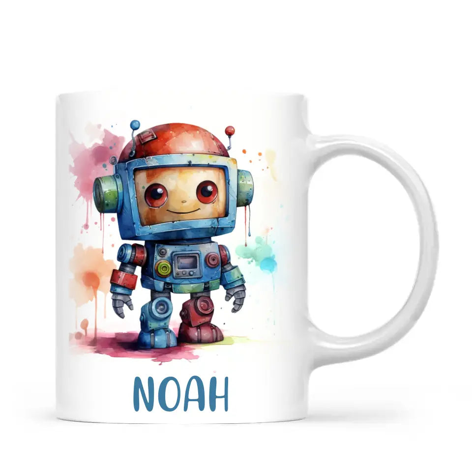 Rainbow Robot Rumble - Personalised Kids Mug