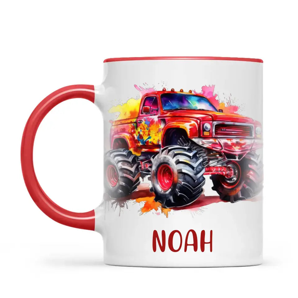 Fiery Red Monster Truck - Personalised Kids Mug