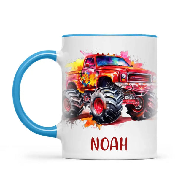 Fiery Red Monster Truck - Personalised Kids Mug