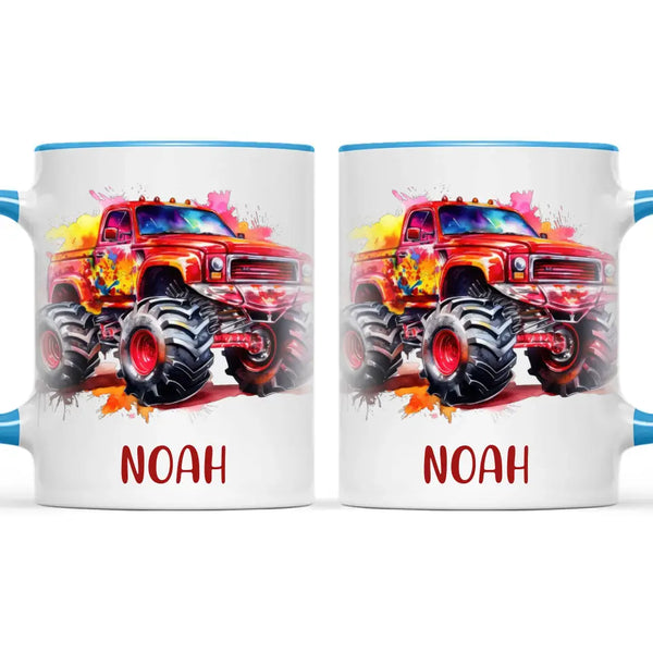 Fiery Red Monster Truck - Personalised Kids Mug