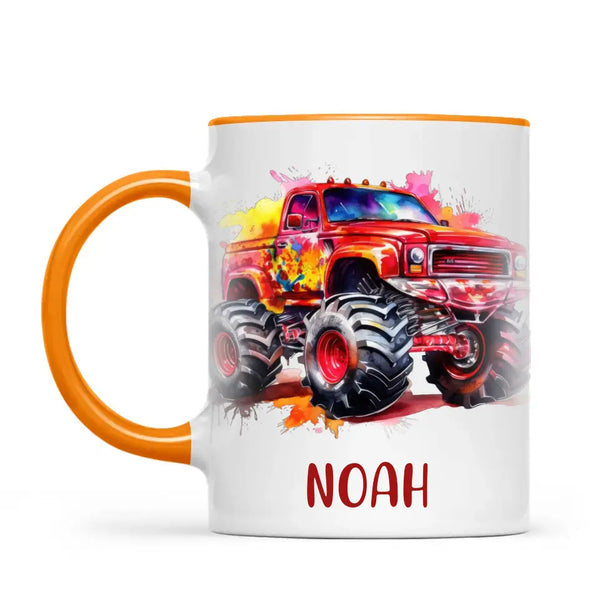 Fiery Red Monster Truck - Personalised Kids Mug