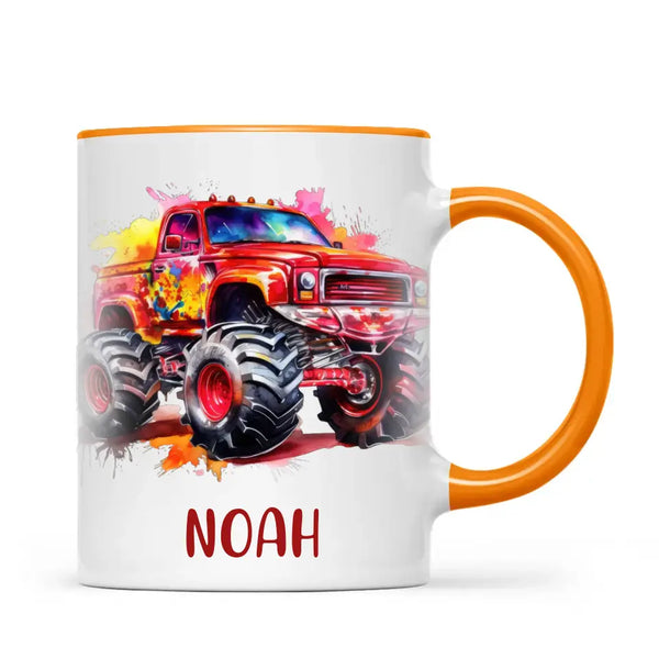 Fiery Red Monster Truck - Personalised Kids Mug