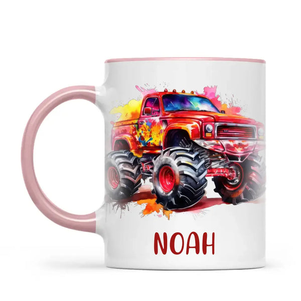 Fiery Red Monster Truck - Personalised Kids Mug