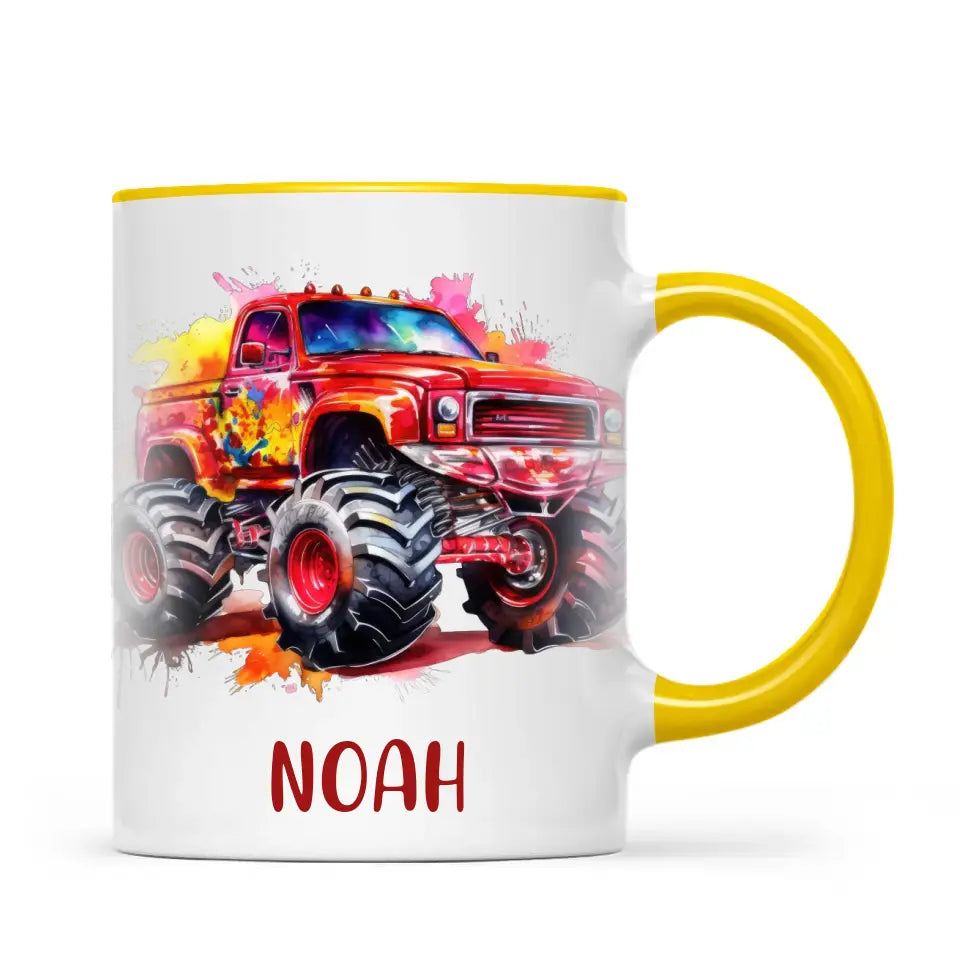 Fiery Red Monster Truck - Personalised Kids Mug