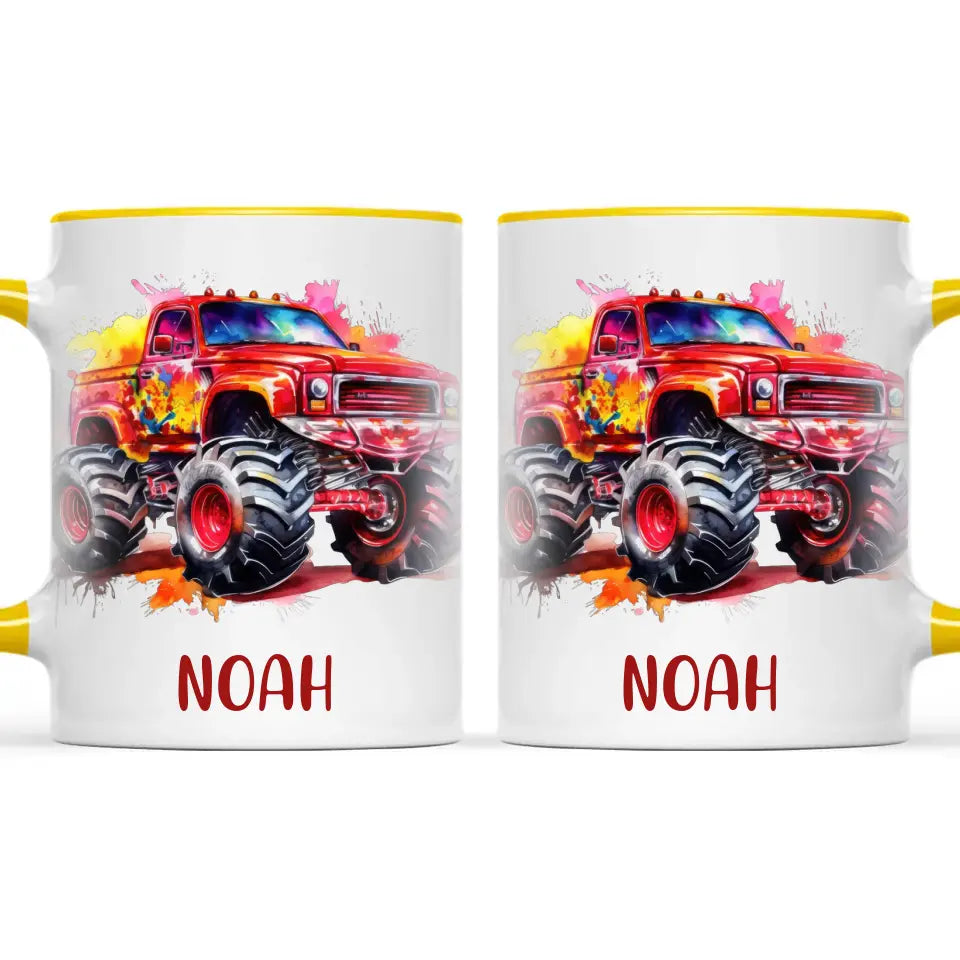 Fiery Red Monster Truck - Personalised Kids Mug