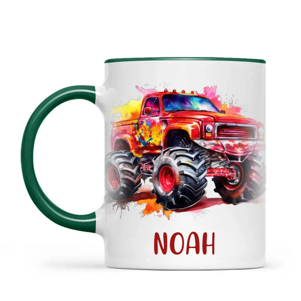 Fiery Red Monster Truck - Personalised Kids Mug