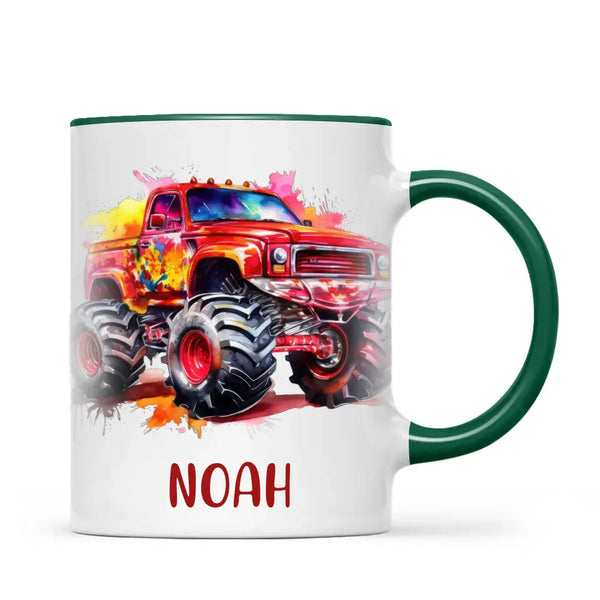 Fiery Red Monster Truck - Personalised Kids Mug