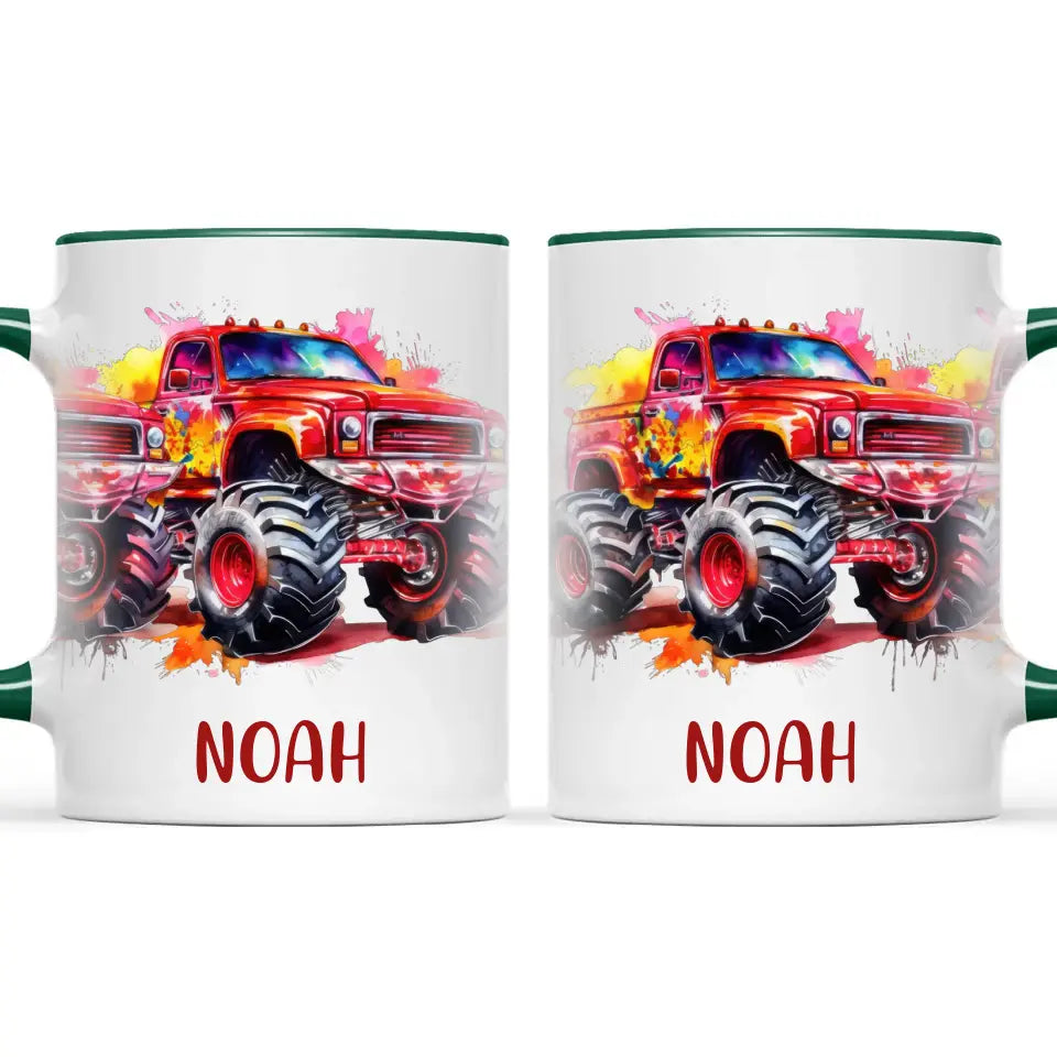 Fiery Red Monster Truck - Personalised Kids Mug