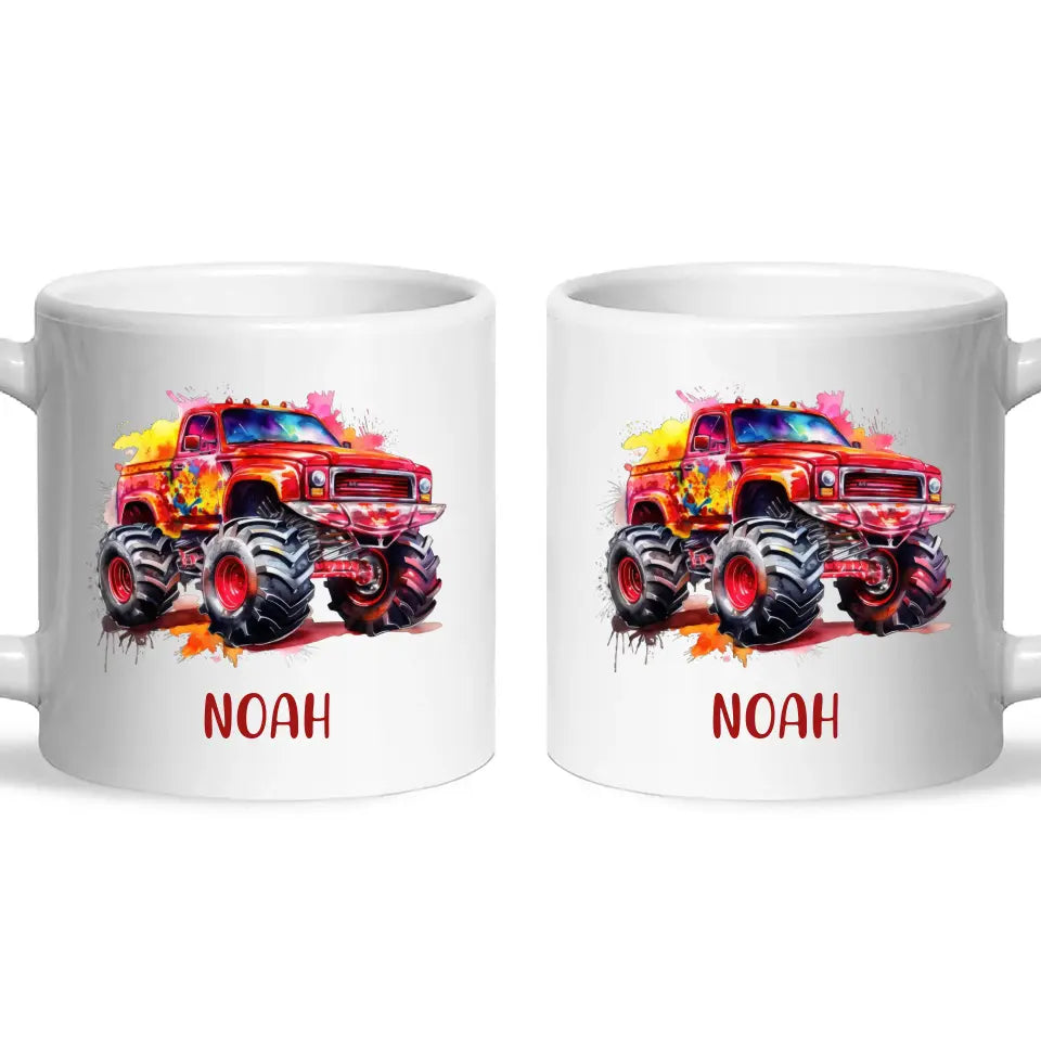 Fiery Red Monster Truck - Personalised Kids Mug