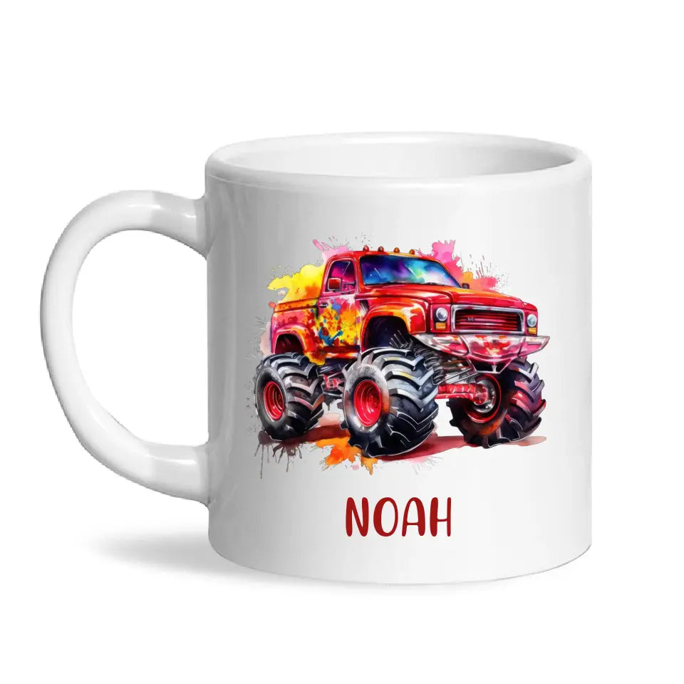 Fiery Red Monster Truck - Personalised Kids Mug