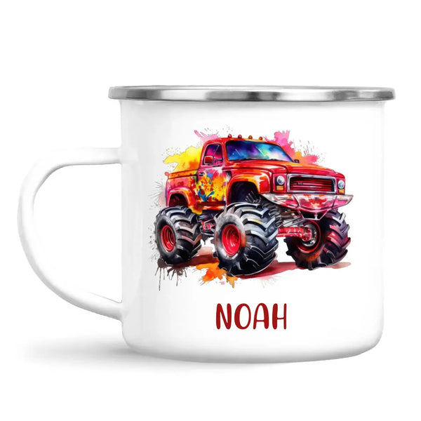 Fiery Red Monster Truck - Personalised Kids Mug