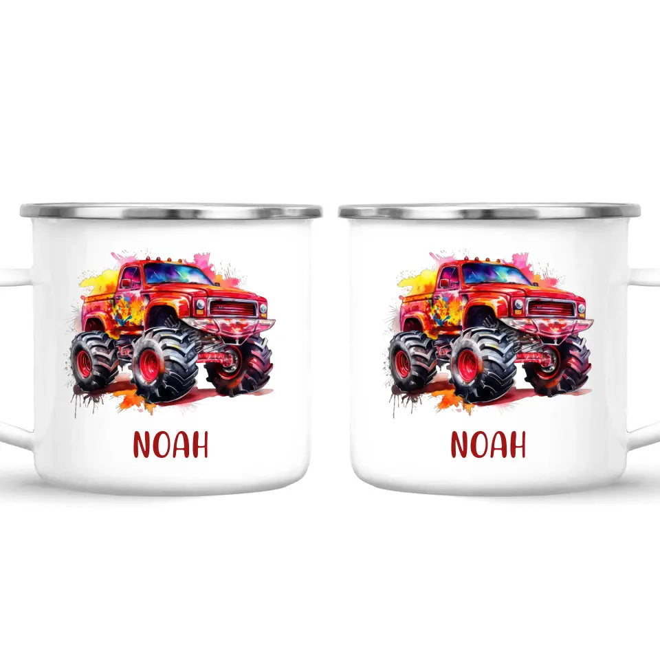 Fiery Red Monster Truck - Personalised Kids Mug