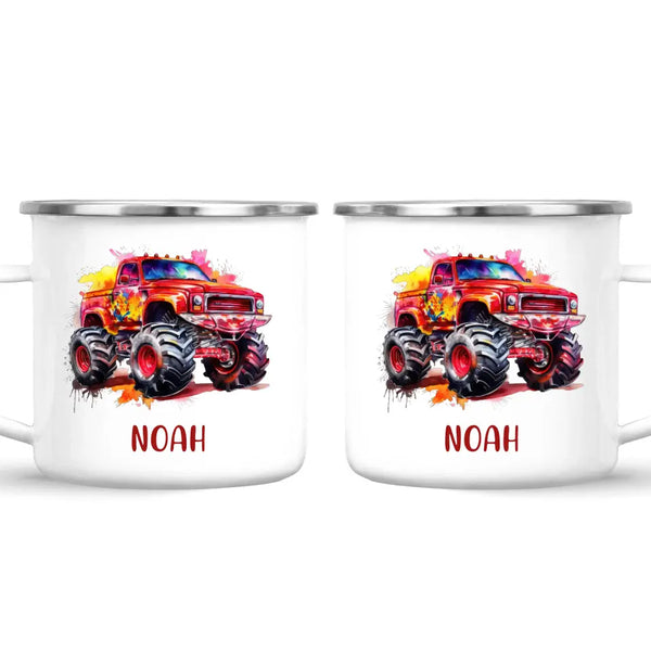 Fiery Red Monster Truck - Personalised Kids Mug