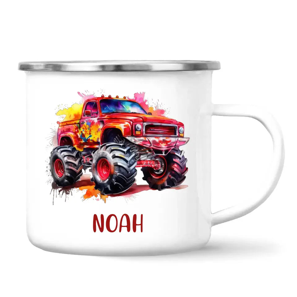 Fiery Red Monster Truck - Personalised Kids Mug