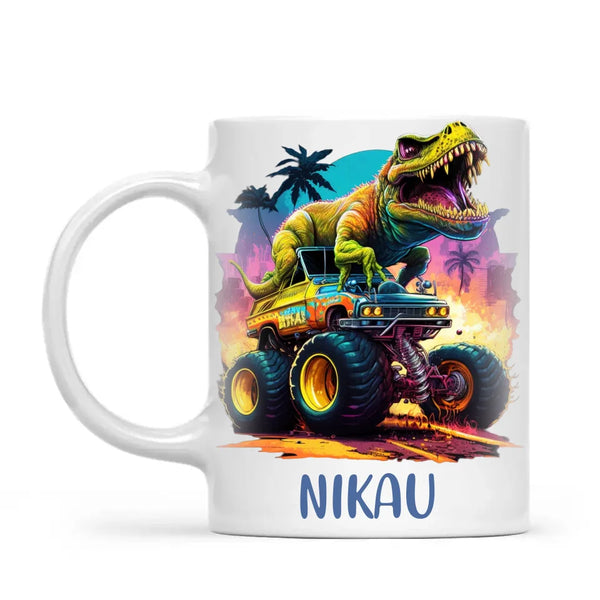 Personalised Dinosaur Monster Truck Kids Cup - Custom Name 11oz, 6oz & Enamel Cup - Fun Dino Gift for Boys & Girls - NZ Made