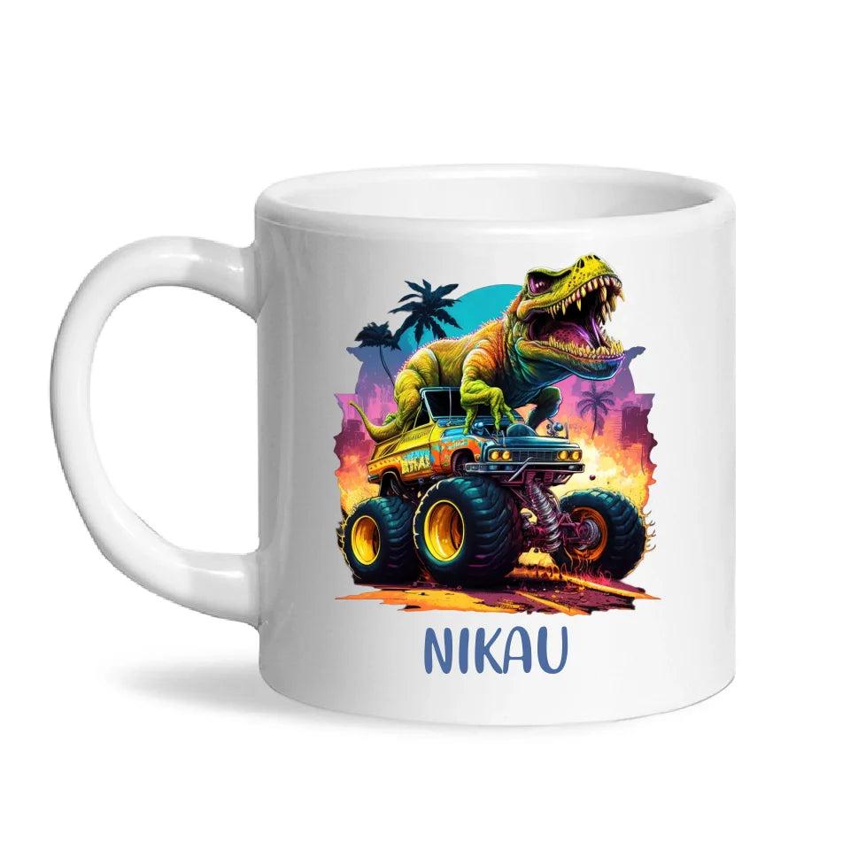 Personalised Dinosaur Monster Truck Kids Cup - Custom Name 11oz, 6oz & Enamel Cup - Fun Dino Gift for Boys & Girls - NZ Made