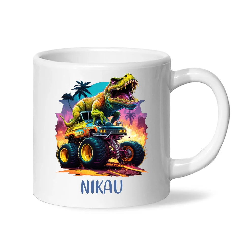 Personalised Dinosaur Monster Truck Kids Cup - Custom Name 11oz, 6oz & Enamel Cup - Fun Dino Gift for Boys & Girls - NZ Made