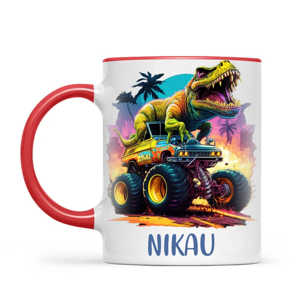 Personalised Dinosaur Monster Truck Kids Cup - Custom Name 11oz, 6oz & Enamel Cup - Fun Dino Gift for Boys & Girls - NZ Made