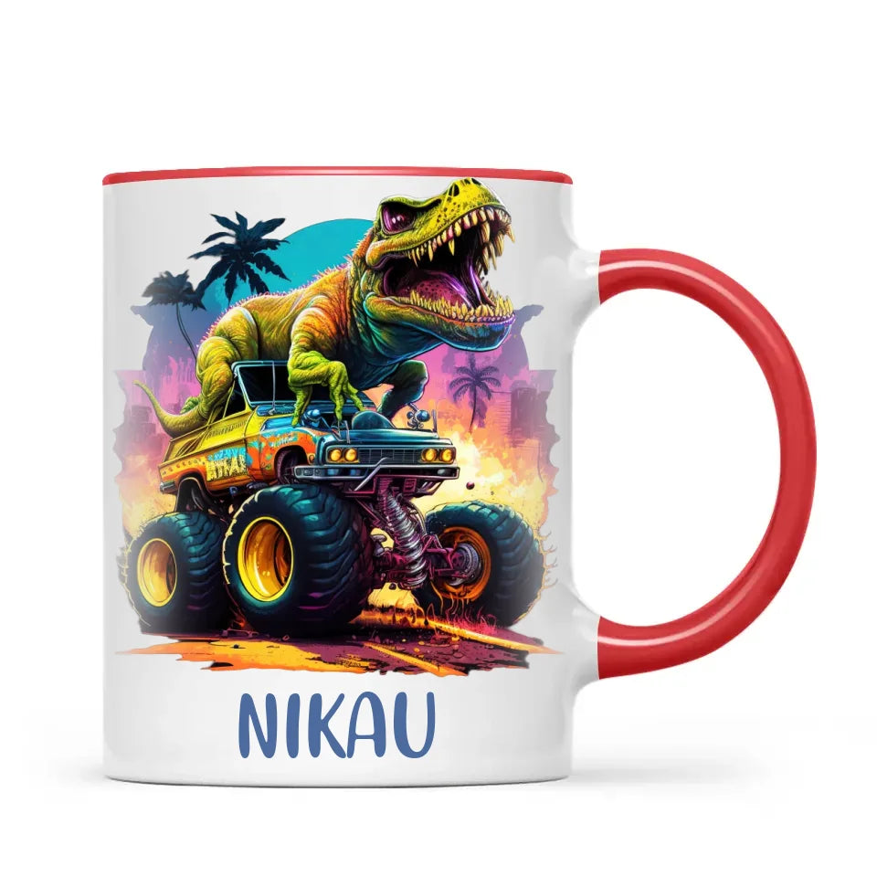 Personalised Dinosaur Monster Truck Kids Cup - Custom Name 11oz, 6oz & Enamel Cup - Fun Dino Gift for Boys & Girls - NZ Made