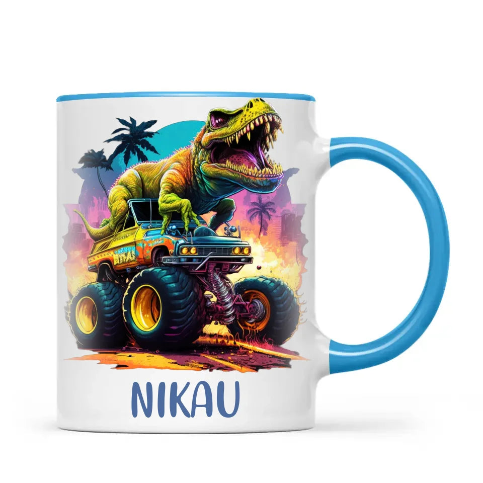 Personalised Dinosaur Monster Truck Kids Cup - Custom Name 11oz, 6oz & Enamel Cup - Fun Dino Gift for Boys & Girls - NZ Made