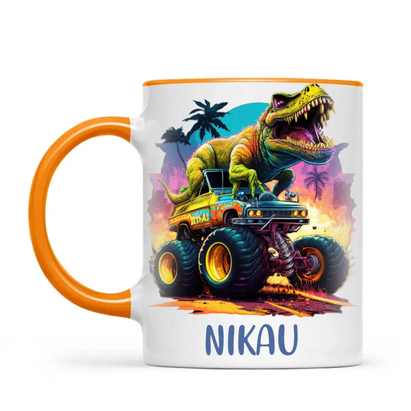 Personalised Dinosaur Monster Truck Kids Cup - Custom Name 11oz, 6oz & Enamel Cup - Fun Dino Gift for Boys & Girls - NZ Made