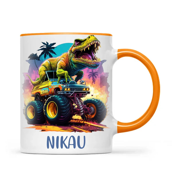 Personalised Dinosaur Monster Truck Kids Cup - Custom Name 11oz, 6oz & Enamel Cup - Fun Dino Gift for Boys & Girls - NZ Made