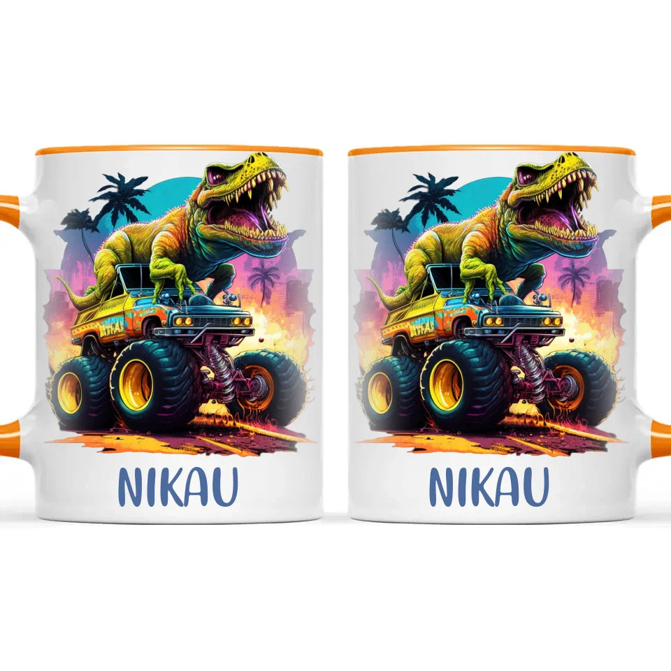 Personalised Dinosaur Monster Truck Kids Cup - Custom Name 11oz, 6oz & Enamel Cup - Fun Dino Gift for Boys & Girls - NZ Made