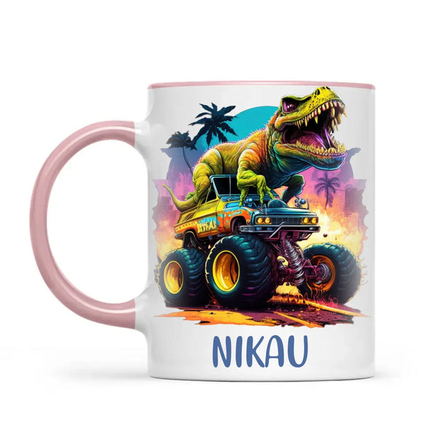 Personalised Dinosaur Monster Truck Kids Cup - Custom Name 11oz, 6oz & Enamel Cup - Fun Dino Gift for Boys & Girls - NZ Made