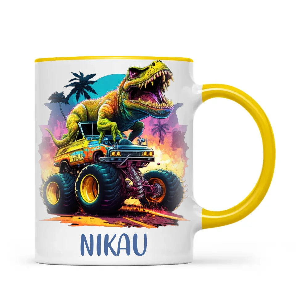 Personalised Dinosaur Monster Truck Kids Cup - Custom Name 11oz, 6oz & Enamel Cup - Fun Dino Gift for Boys & Girls - NZ Made