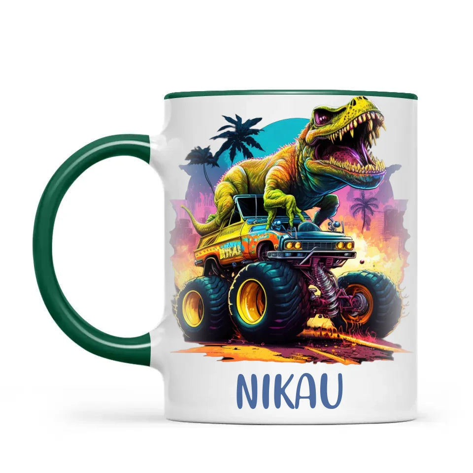 Personalised Dinosaur Monster Truck Kids Cup - Custom Name 11oz, 6oz & Enamel Cup - Fun Dino Gift for Boys & Girls - NZ Made