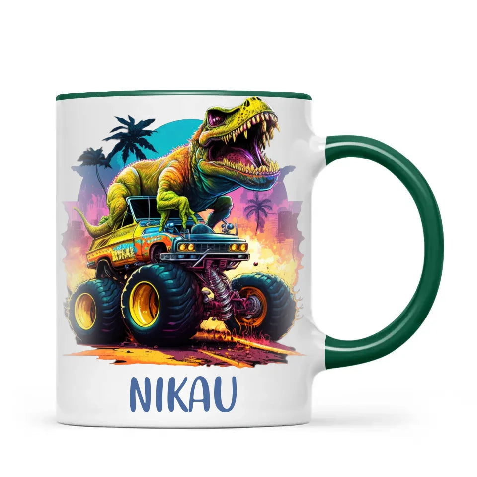 Personalised Dinosaur Monster Truck Kids Cup - Custom Name 11oz, 6oz & Enamel Cup - Fun Dino Gift for Boys & Girls - NZ Made