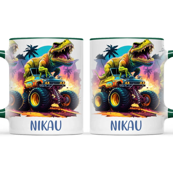 Personalised Dinosaur Monster Truck Kids Cup - Custom Name 11oz, 6oz & Enamel Cup - Fun Dino Gift for Boys & Girls - NZ Made