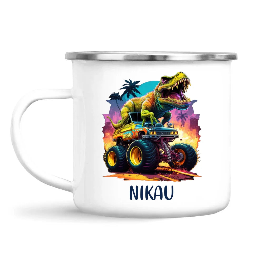 Personalised Dinosaur Monster Truck Kids Cup - Custom Name 11oz, 6oz & Enamel Cup - Fun Dino Gift for Boys & Girls - NZ Made