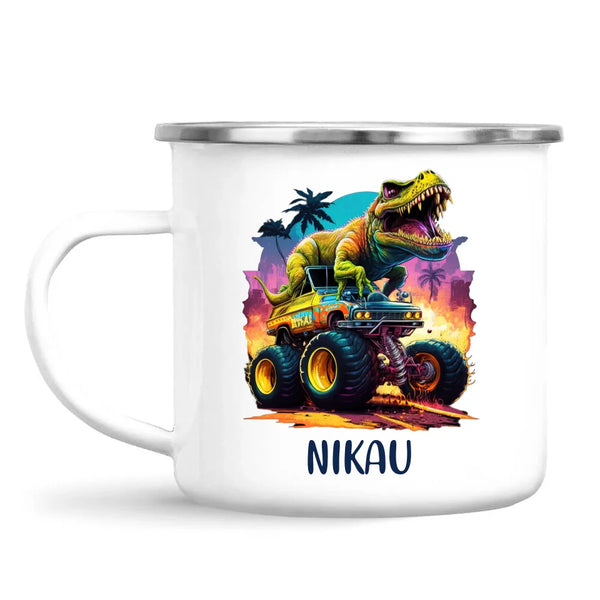 Personalised Dinosaur Monster Truck Kids Cup - Custom Name 11oz, 6oz & Enamel Cup - Fun Dino Gift for Boys & Girls - NZ Made