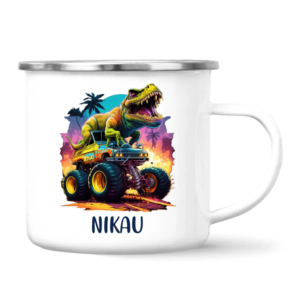 Personalised Dinosaur Monster Truck Kids Cup - Custom Name 11oz, 6oz & Enamel Cup - Fun Dino Gift for Boys & Girls - NZ Made