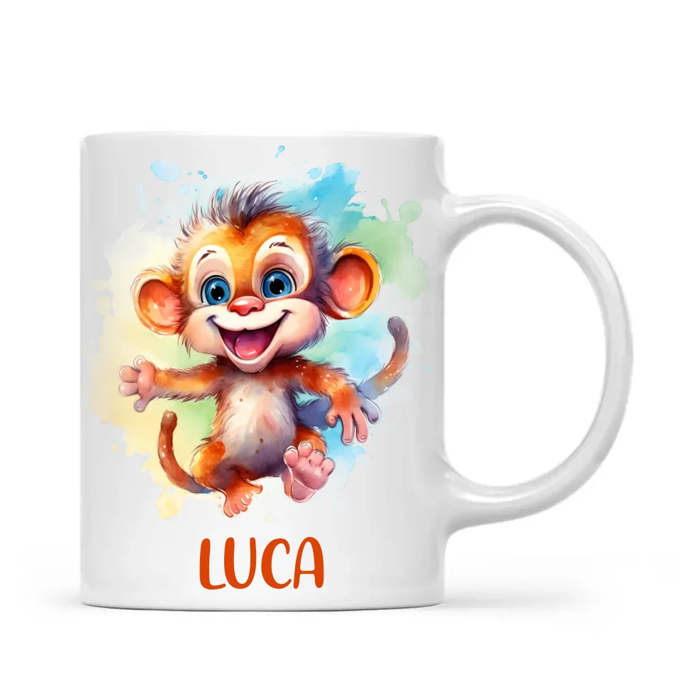 Personalised Monkey Kids Cup - Custom Name 11oz, 6oz, or Enamel - Cute Jungle Animal Mug for Boys & Girls - New Zealand Made